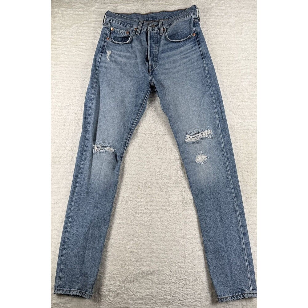 Levi 501 Women's Original Denim Jeans W26 L32 Straight Leg Distressed